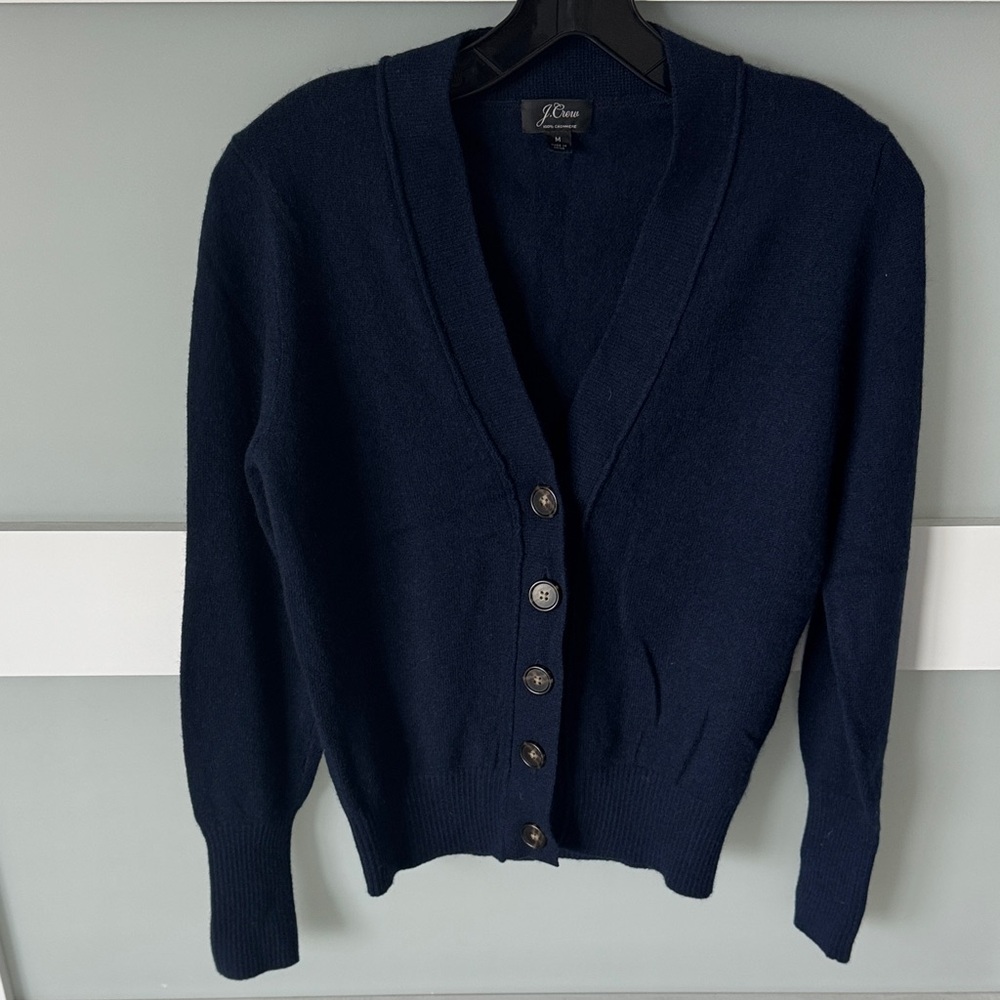 J. Crew Navy Blue 100% Cashmere Cardigan Sweater